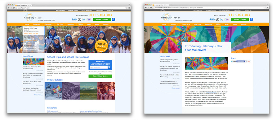 Halsbury Travel website - 2014 redesign screenshot
