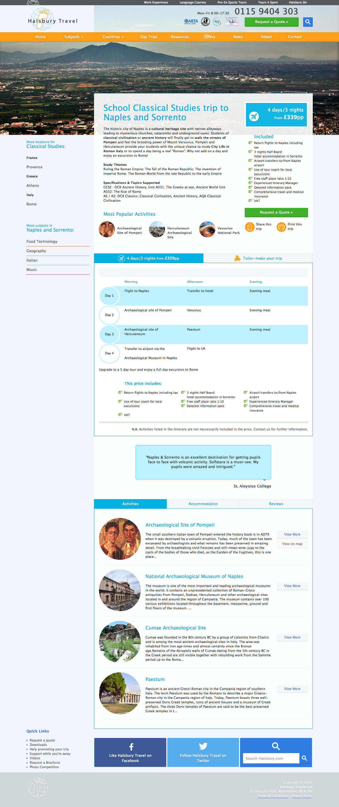 Halsbury Travel website - 2014 redesign screenshot